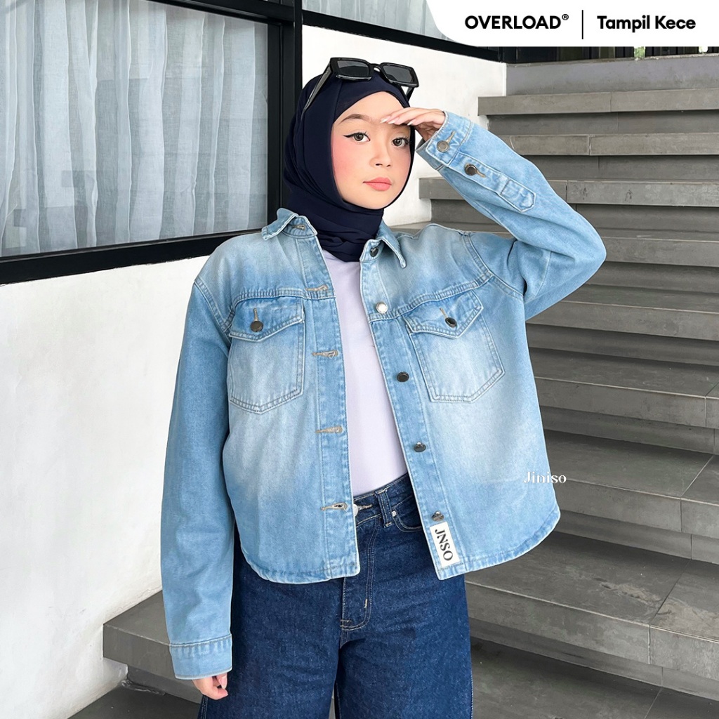 JINISO Jaket Jeans Oversize Rider Light Blue Denim