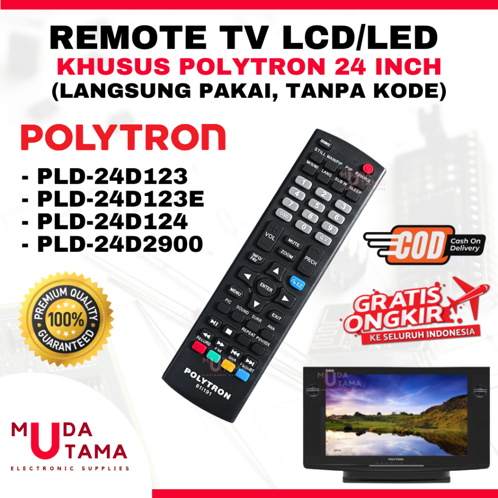 REMOTE TV POLYTRON 24 INCH - PLD24D123 PLD24D123E PLD24D124 PLD24D2900 - REMOT TV POLYTRON PLD 24D12