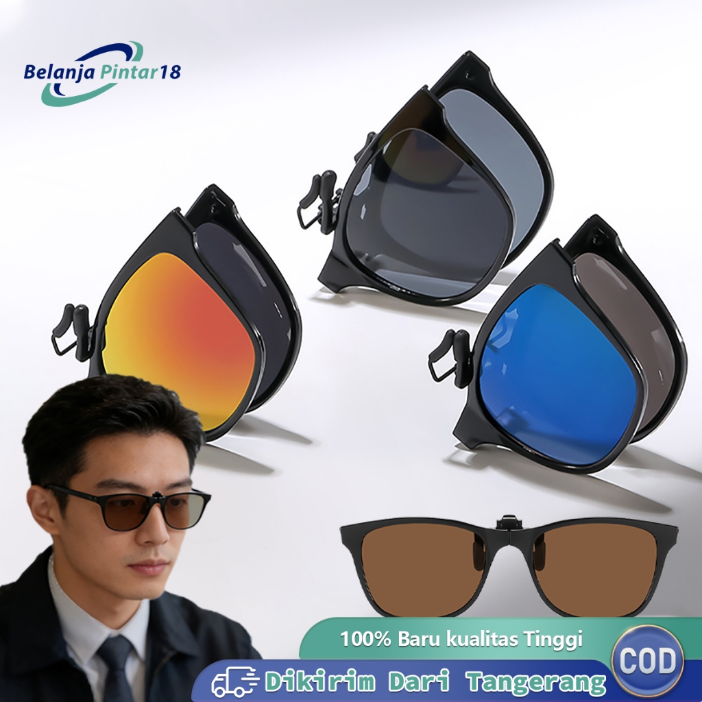 Kacamata Clip On Polarisasi Lipat Portabel Anti UV Flip Up untuk Kacamata Minus Modis