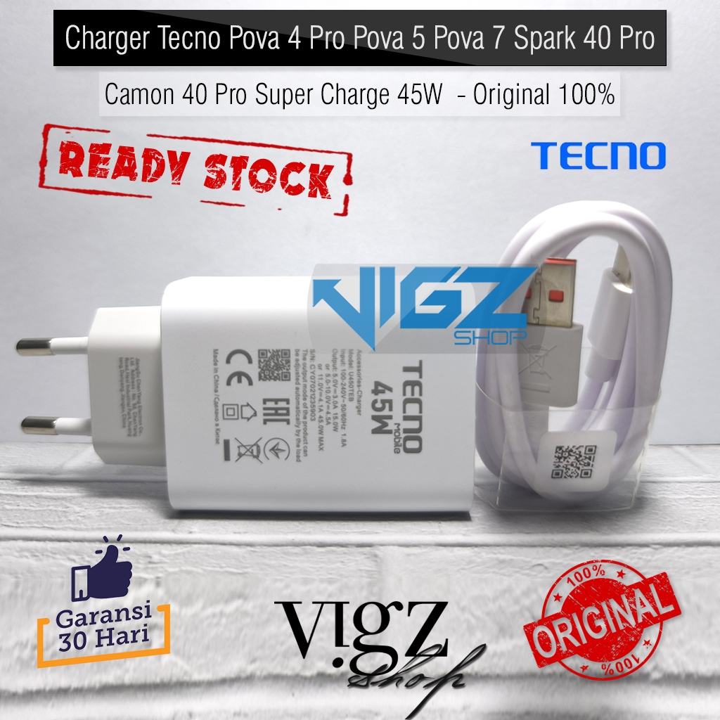 Charger Tecno Pova 4 Pro Pova 5 Pova 7 Spark 40 Pro Camon 40 Pro Camon 20 Premier 5G Super Charge 45