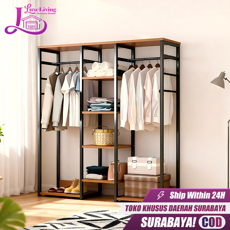 [Dikirim Lokal Surabaya] Rak Baju Gantung Rak Baju Gantung Terbuka Modular Rak Baju Kombinasi Gantun