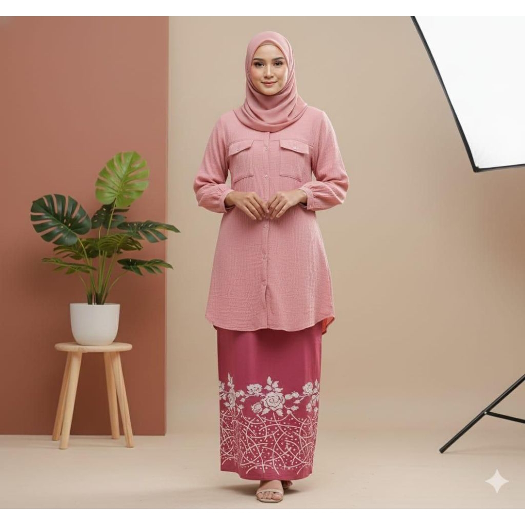SATU PAKET SETELAN TUNIK CRINKLE Setelan atasan muslim wanita setelan baju atasan santri putri pondo