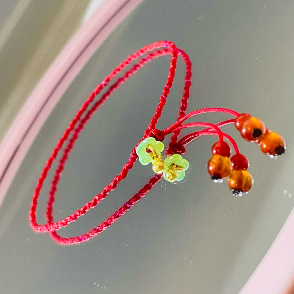 Gelang Tali Merah Variasi Emas Kadar (24K 999) Charm Kuncup Lotus