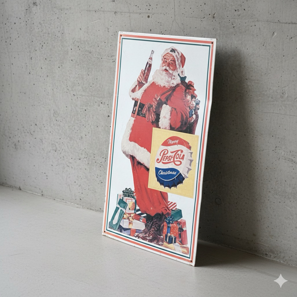 Poster Metal Pepsi-Cola Santa 1950s – Vintage American Christmas Sign