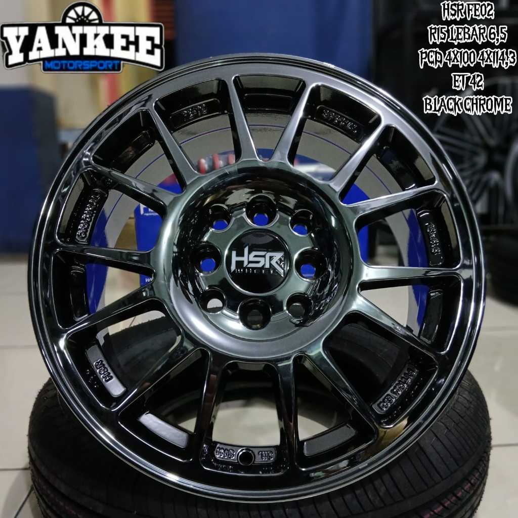 paket ban velg pelek racing mobil ring 15 hsr fe02 r15 black chrome bisa buat agya brio jazz yaris a