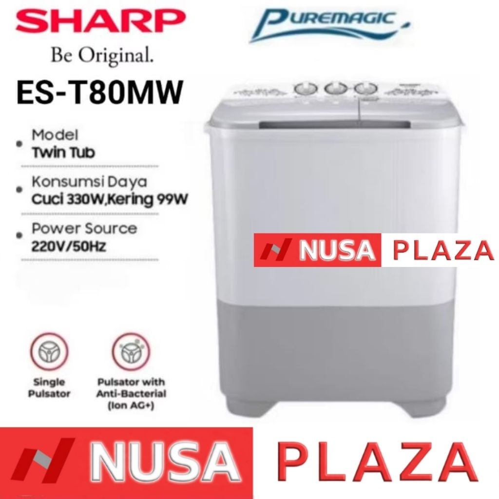 Mesin cuci SHARP 2 tabung 7 Kg / 7Kg ES-T70MW  / 8 Kg / 8kg ES-T80MW / 9 Kg / 9Kg ES-T90MW (KHUSUS M
