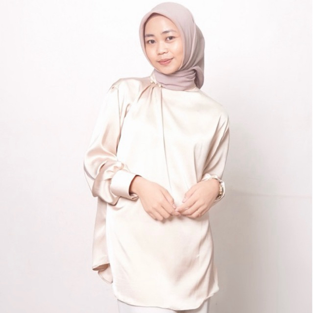 satin blouse premium lengan panjang wanita