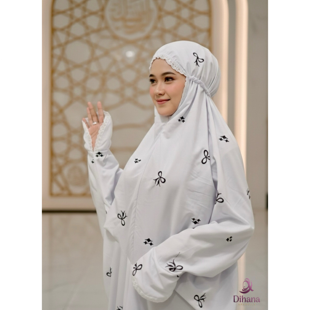 MUKENA DANDELION TERUSAN DEWASA KAIN KATUN POLINO MIKRO LEMBUT NYAMAN MOTIF BORDIR RENDA BUNGA CANTI