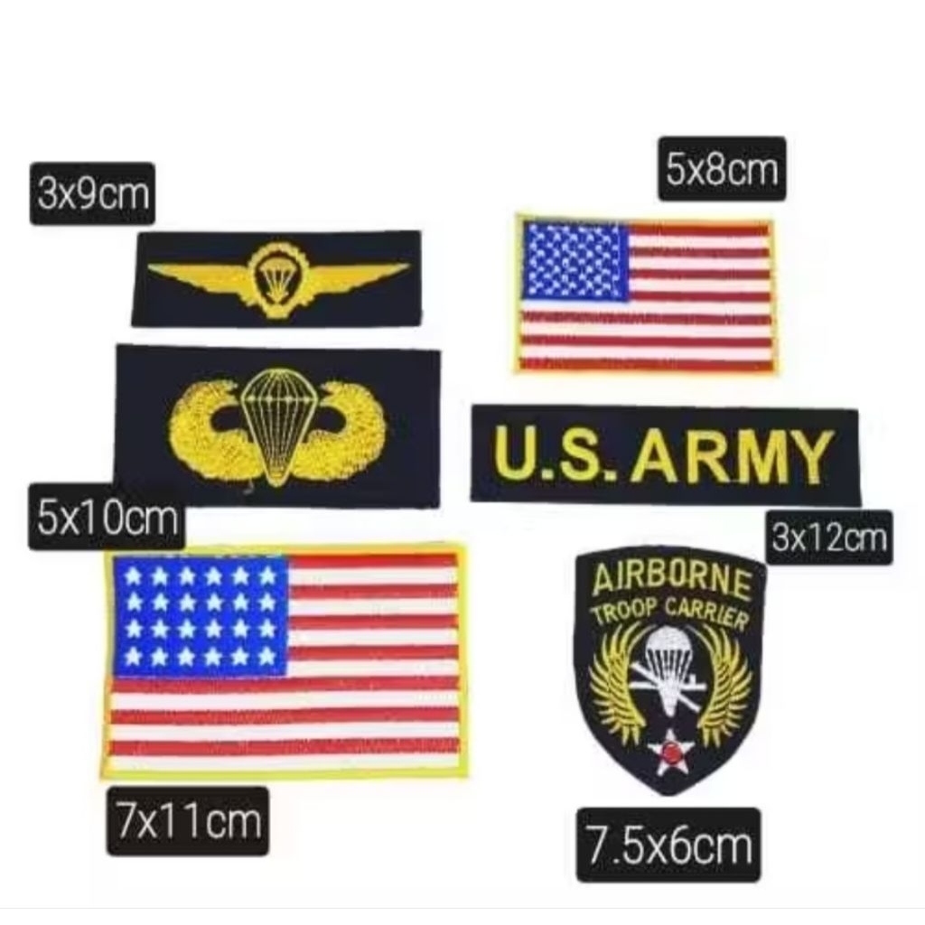 paket lengkap murmer bordir kain airbrone us army isi 6pcs