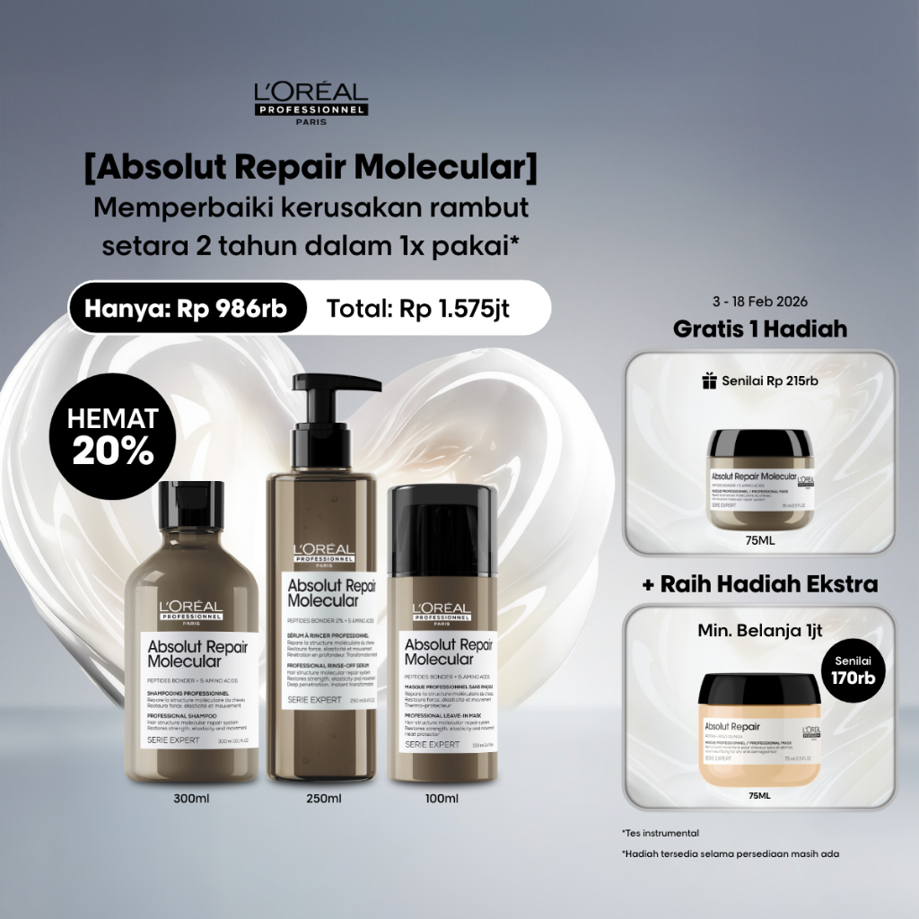 Absolut Repair Molecular Intense Repair Kit Shampoo, Serum, Masker Untuk Memperbaiki Rambut Sangat R