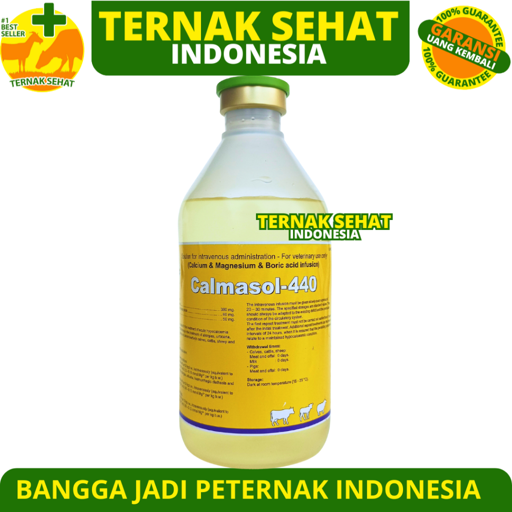 CALMASOL-440 isi 500ML - Kalsium Infus Hewan Ternak Sapi Pedet Kambing Domba Babi Lik Calcidex Plus