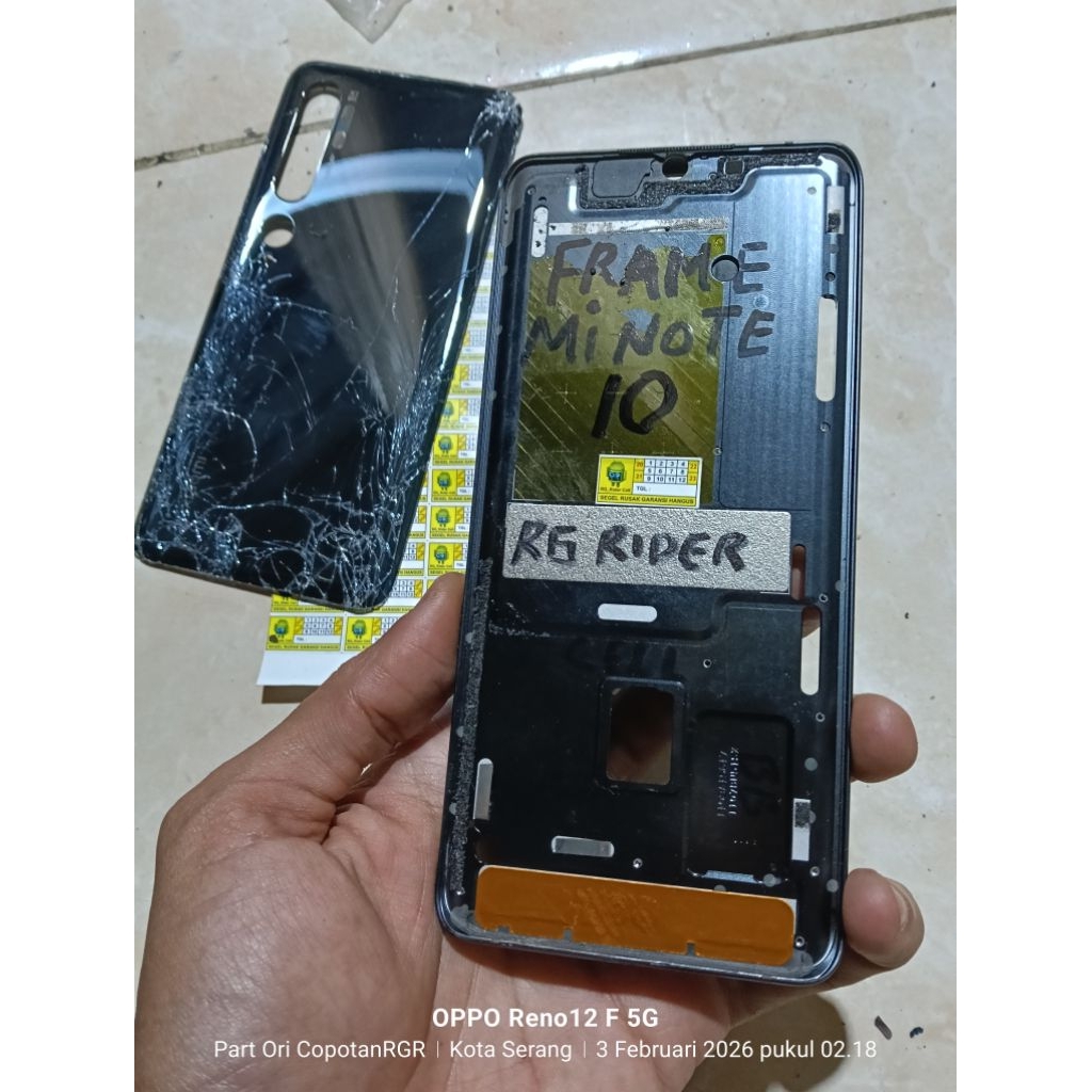 frame tulang bejel bezel dudukan tatakan lcd Xiaomi mi note 10 6 128 yah ori copotan