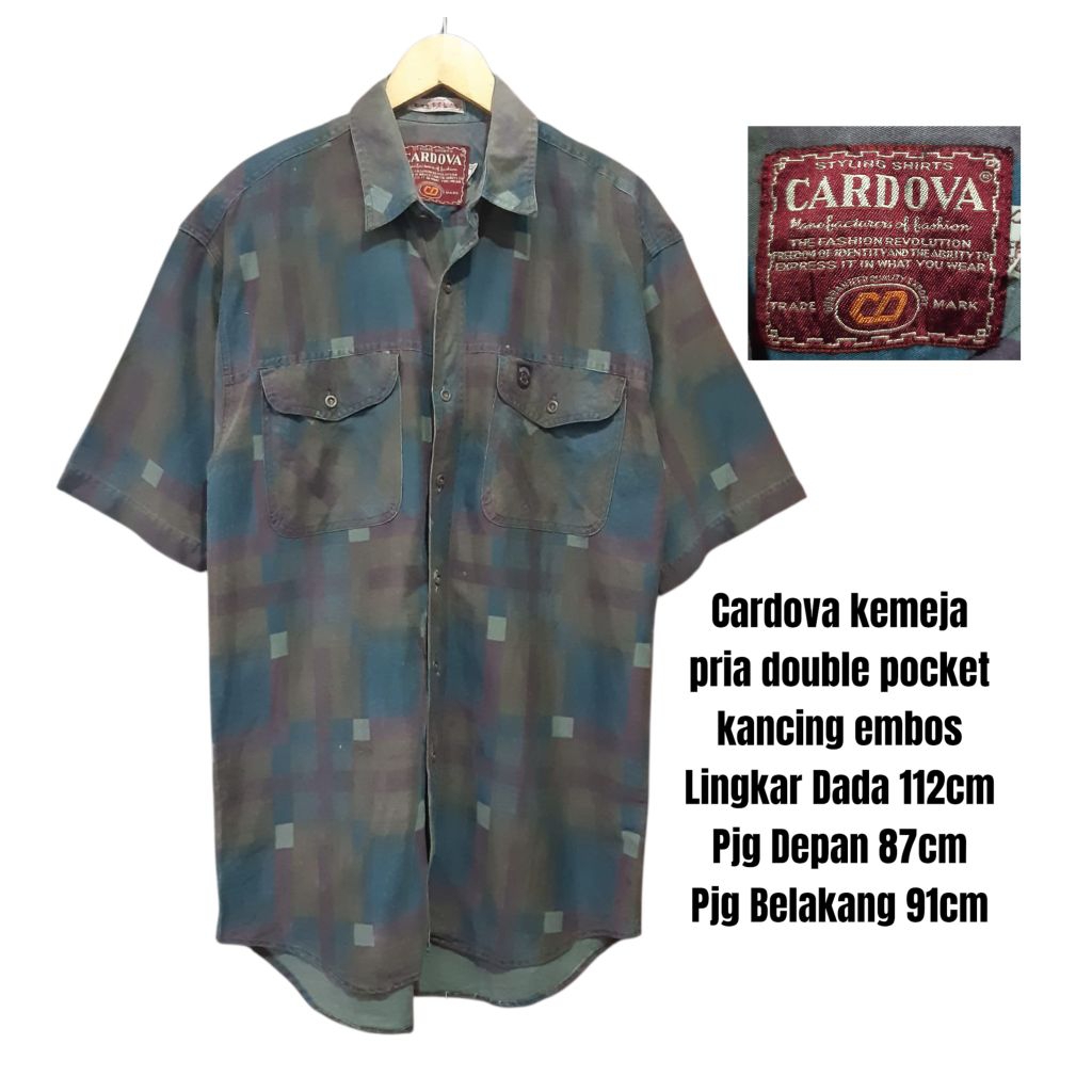 Cardova kemeja pria double pocket kancing embos