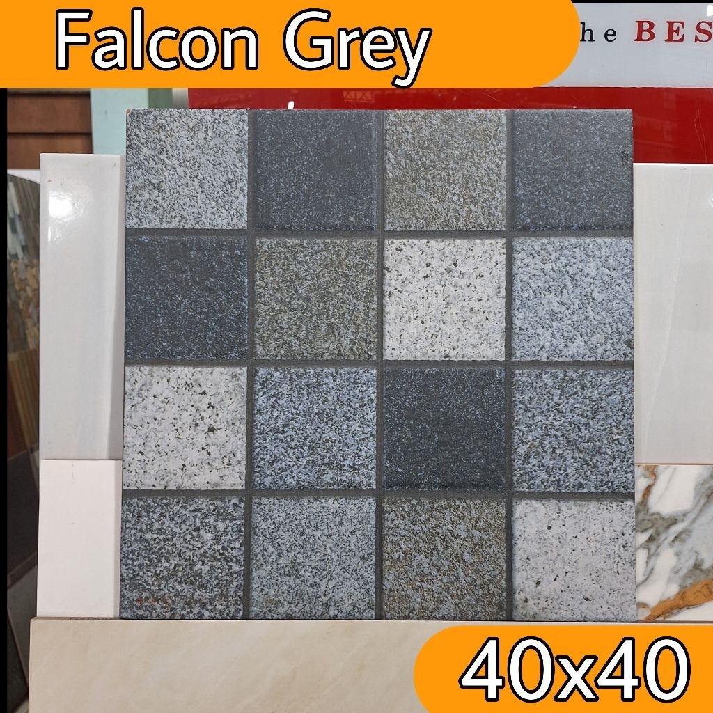Keramik lantai 40×40 murah SIGNATURE Falcon Grey motif batu alam keramik lantai garasi, carport