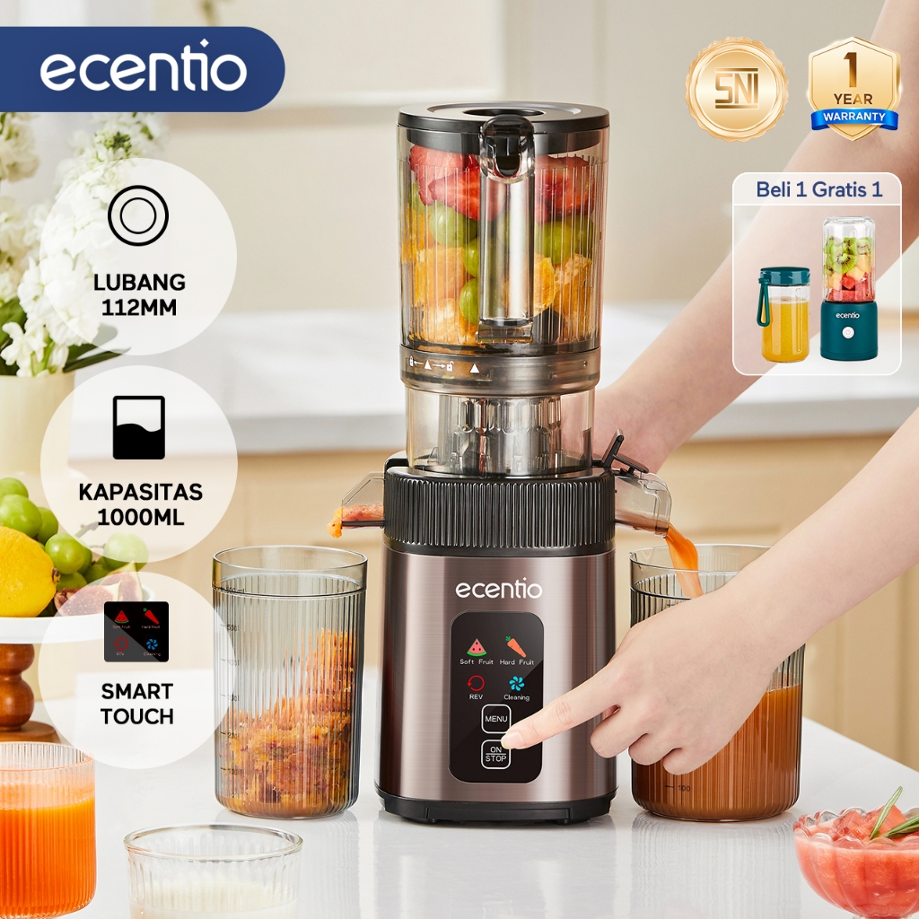 ecentio Smart Touch Slow Juicer 1000ml Kapasita Extra Big Lubang 112mm Multifungsi Slow Juicer Easy 