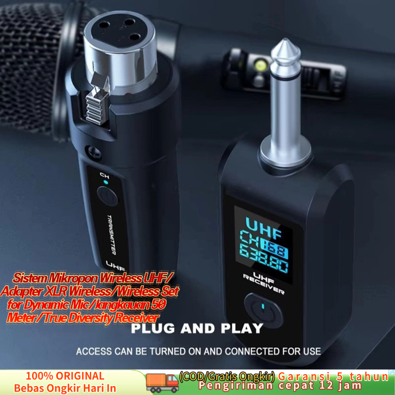 Sistem Mikropon Wireless UHF/Adapter XLR Wireless/Wireless Set for Dynamic Mic/Jangkauan 50 Meter/Tr