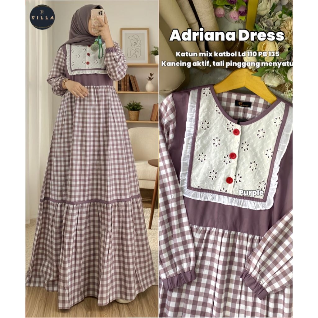Adriana Dress by Villa - dress katun mix katbol - gamis wanita model terbaru kekinian - dress baju l