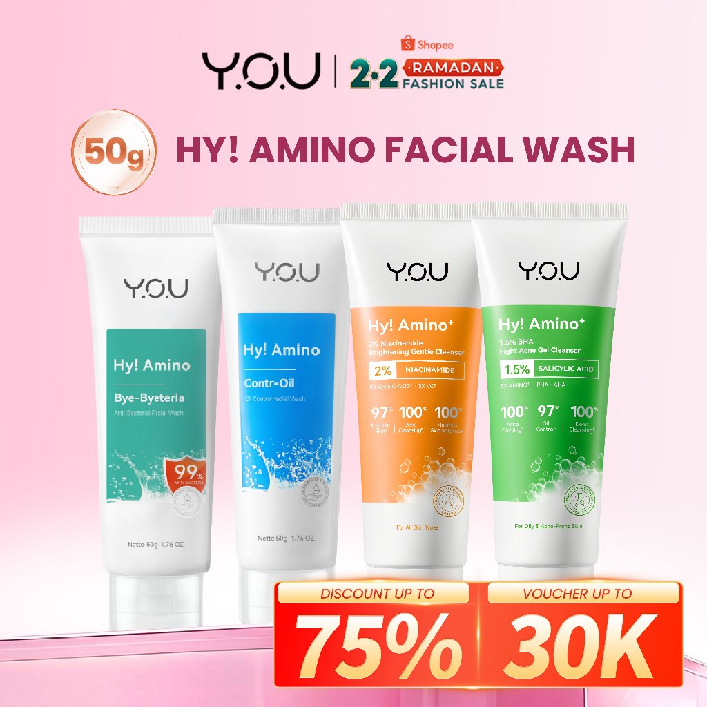 YOU Hy! Amino Facial Wash 50g Anti Acne, Hydrating, Brightening, Oil Control Sabun Cuci Muka