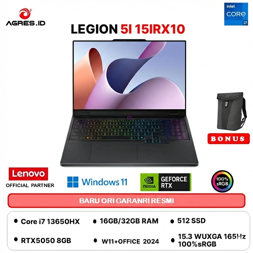 LENOVO LEGION 5I I7 13650HX RTX5050 8GB - RAM 32GB 512GB W11+OHS 15.3WUXGA 165Hz 100%sRGB -E9ID