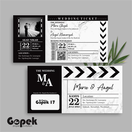 Undangan Pernikahan Custom Simple Elegant Gopek BW Free Foto