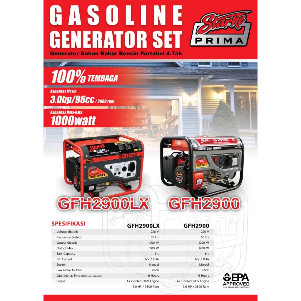 STARKE GFH2900 Mesin Genset Bensin / Power Generator Set 1.200 Watt