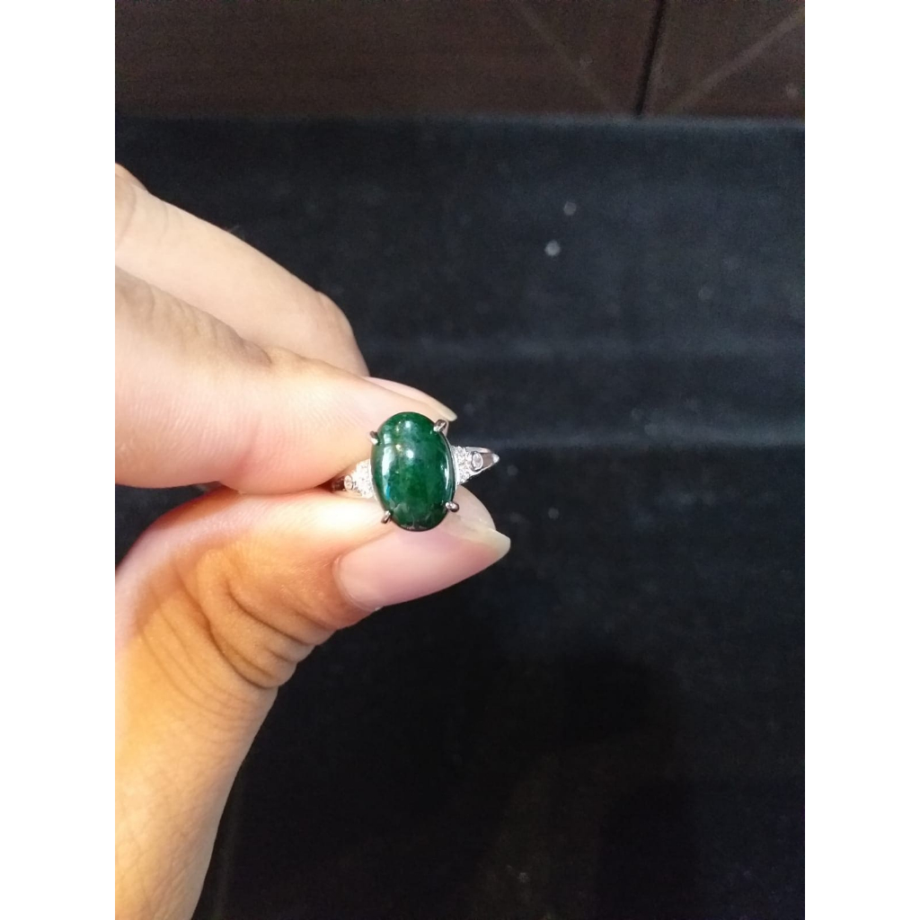 Cincin Giok / Jade Imperial Khancing Natural / Asli Ring Perak + Sertifikat Keaslian