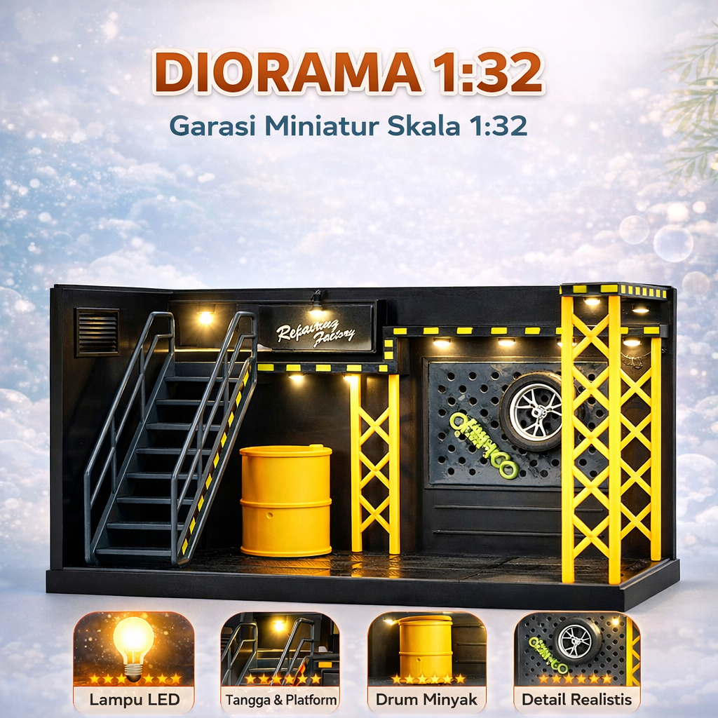 Garasi Miniatur Mobil – Diorama Bengkel Display Diecast 1:32