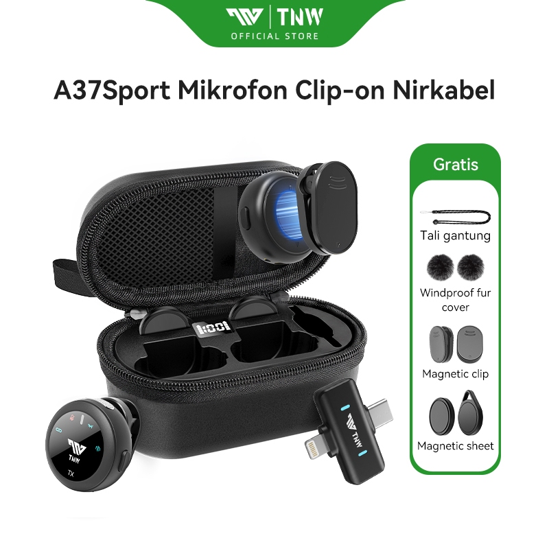 TNW A37Sport 2-In-1 Wireless Microphone Portabel Dual Magnetic Lavalier Mikrofon With Charging Case