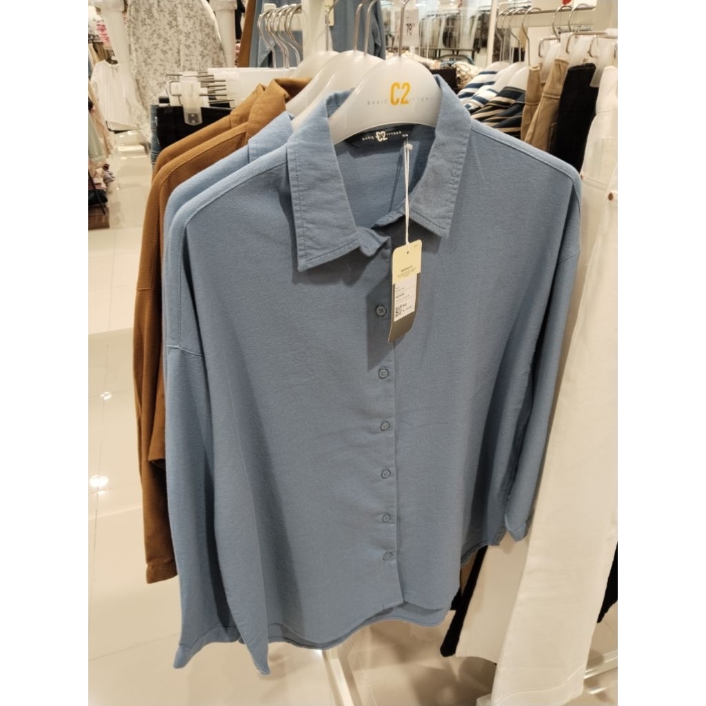 kemeja wanita c2 katun biru polos
