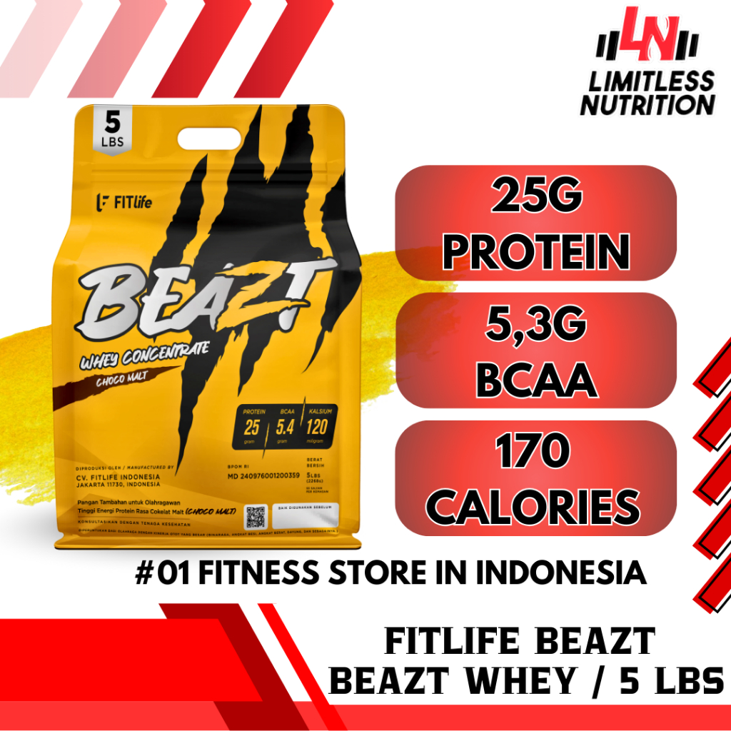 Fitlife BEAZT Whey Protein 5 Lbs - Susu Whey Protein Concentrate 5lbs BPOM Halal