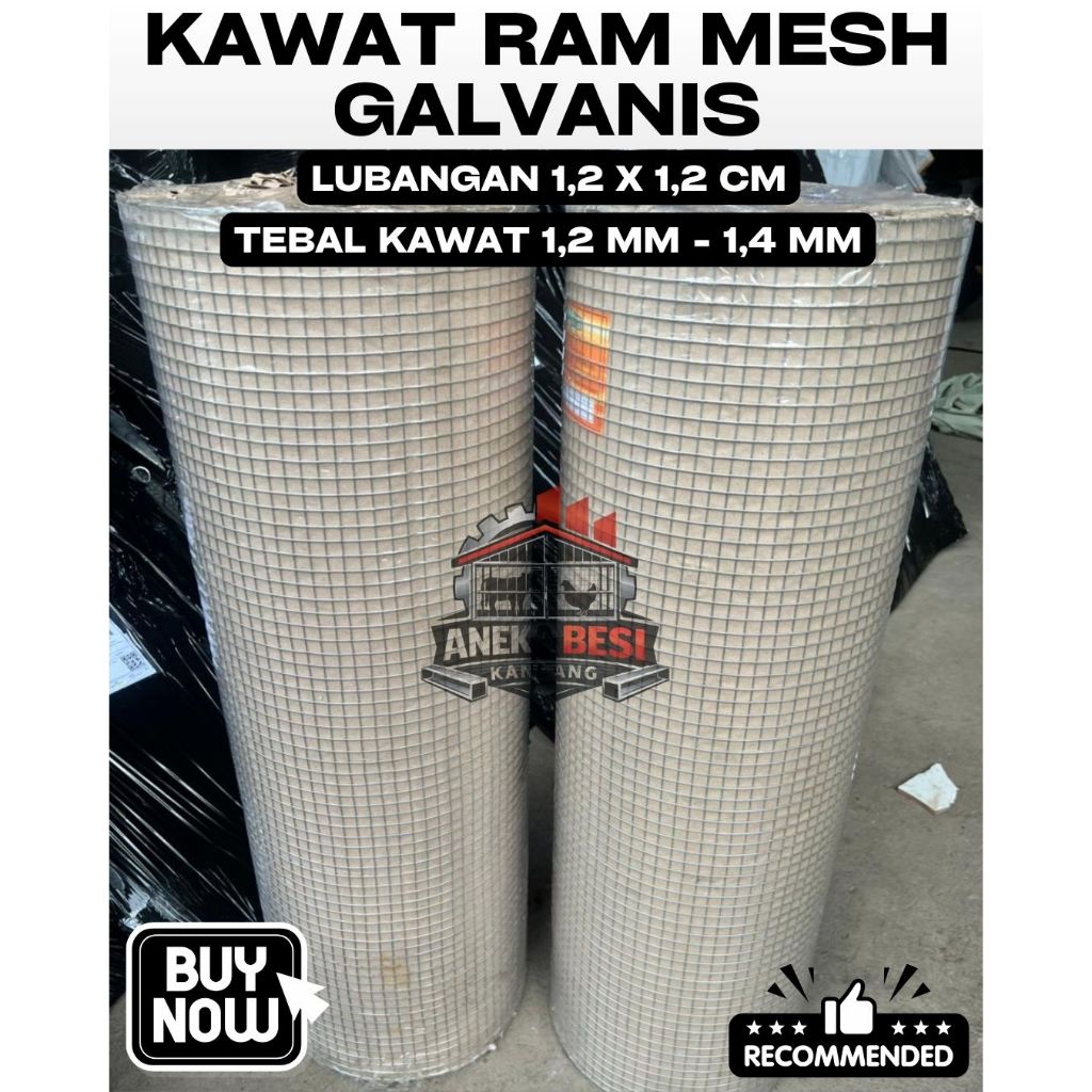 Kawat Wiremesh Galvanis Lubangan 12x12mm | Tebal 1.2mm & 1.4mm