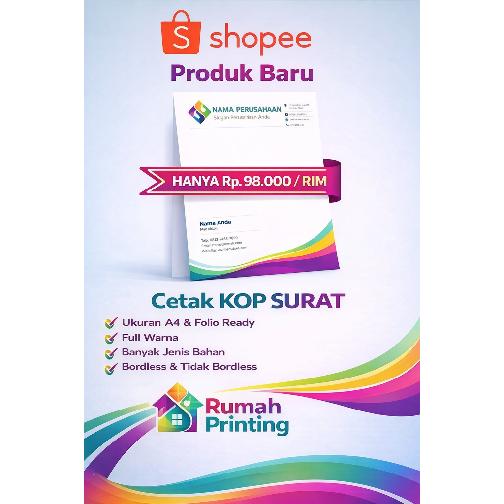 CETAK KOP SURAT 1 RIM A4|LETTER FULL COLOR  | RUMAH PRINTING