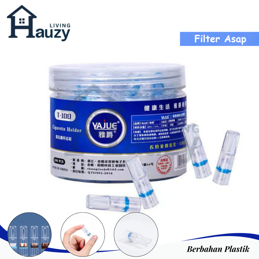 Hauzy - YAJUE Cigarette Holder Filter Asap T-100 Anti Tar 100pcs Plastik Higienis