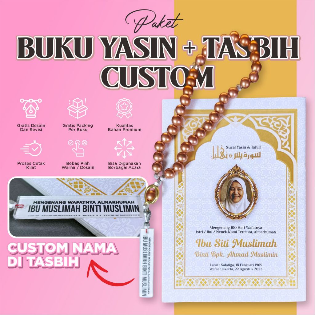 PAKET YASIN + TASBIH CUSTOM | GRATIS Desain dan Packing Plastik Per Buku | Souvenir Pengajian, Tahli