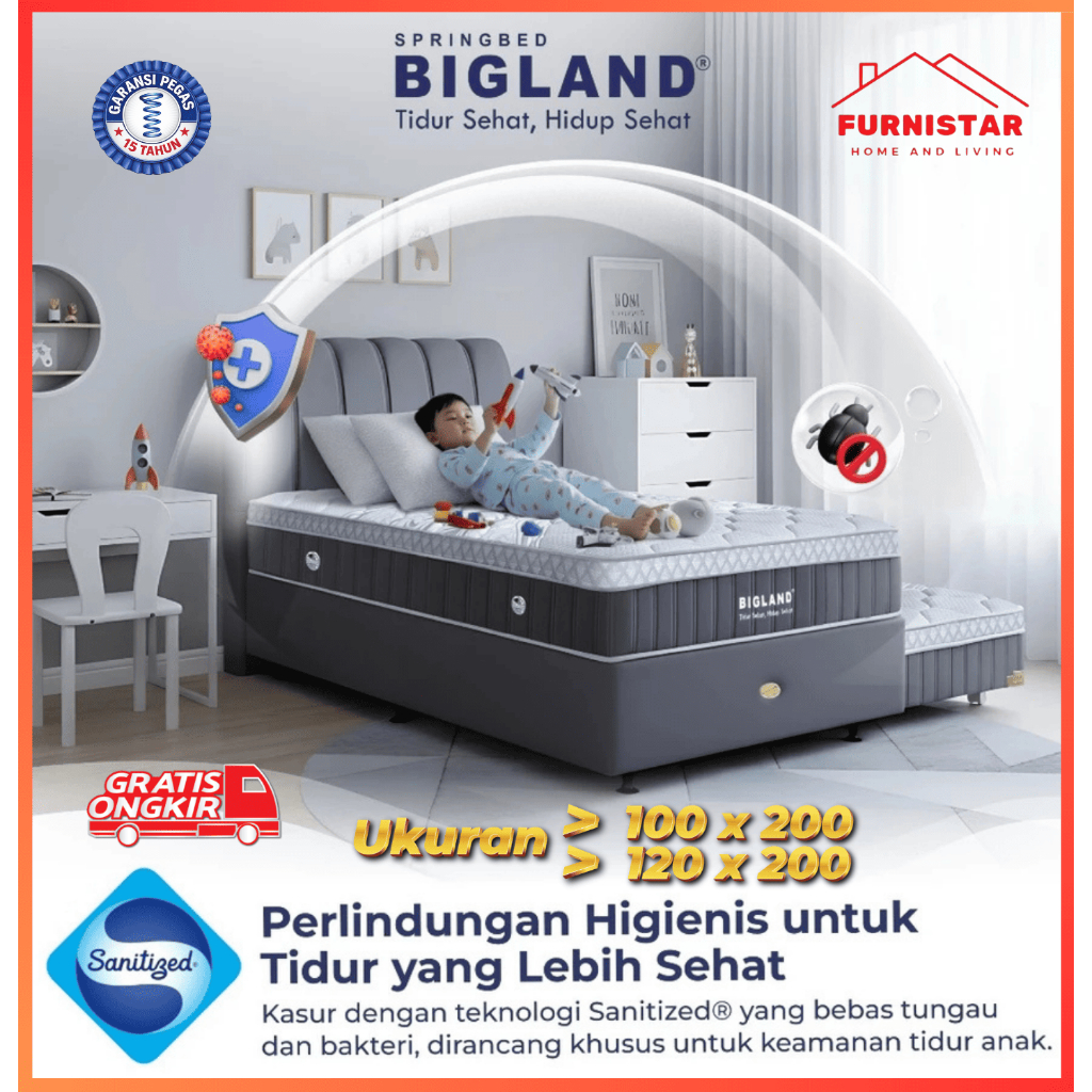 Bigland Springbed Twin Big Kids (Kasur Sorong Anak) - kasur 2 in 1 - Garansi 15 Tahun