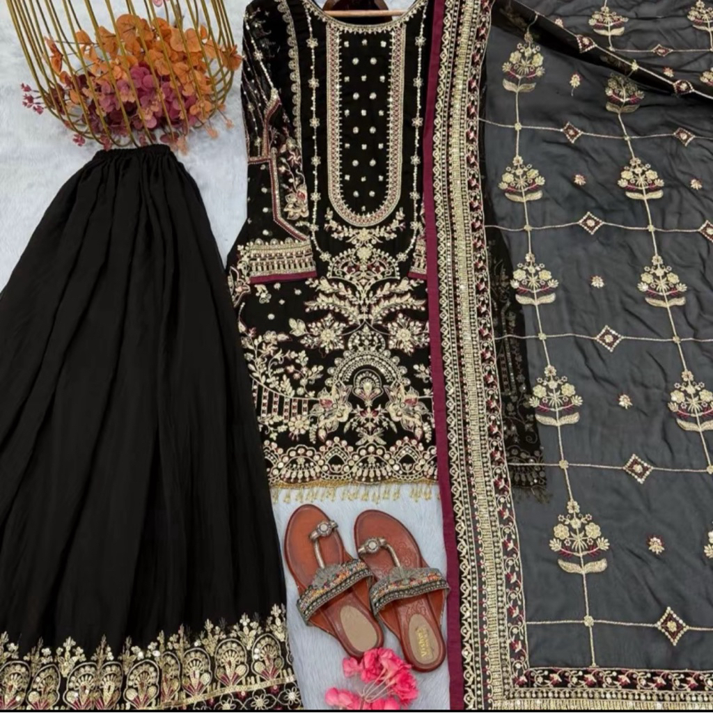 Setelan baju wanita asli India asli warna Hitam