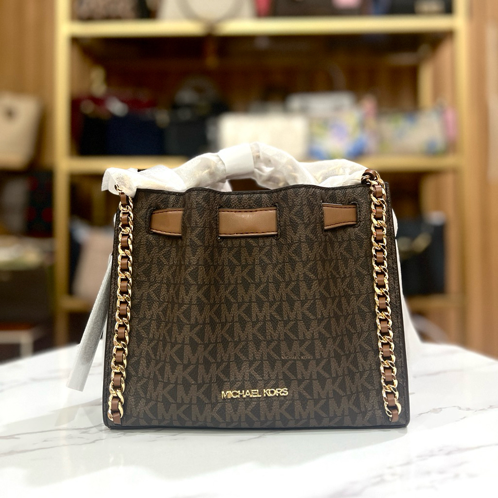 MK Mina Small Chain Xbody Brown Sign