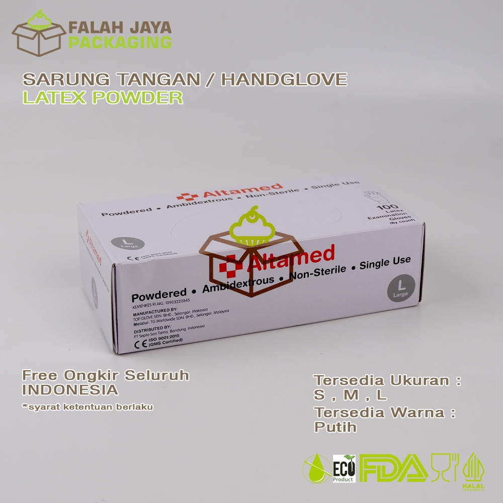 1 BOX ISI 100 PCS | SARUNG TANGAN LATEX POWDER / POWDERED / MEDIS ALKES