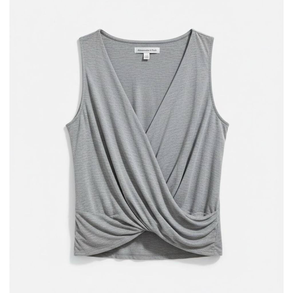 Abercrombie & Fitch A&F Grey V-Neck Knot Front Sleeveless Wrap Top / Tank Shirt