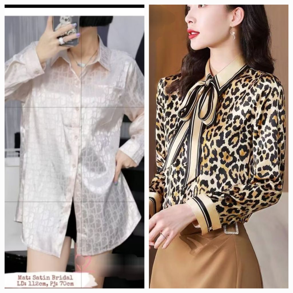 KEMEJA SATIN WANITA MOTIF DR