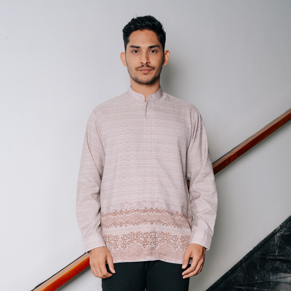 Adyatma Pria Kanaya Mauve Pink Kemeja Batik Koko Furing Lengan Panjang Regular Fit