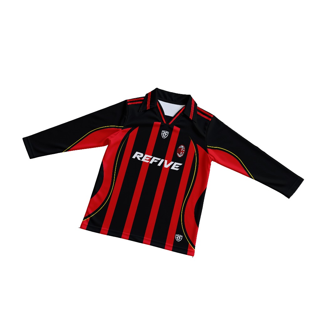 Refive- Jersey VINTAGE Long Sleeve Retro Jersey AC MILAN 3 Atasan Tangan Panjang Pria Dan Wanita Pre