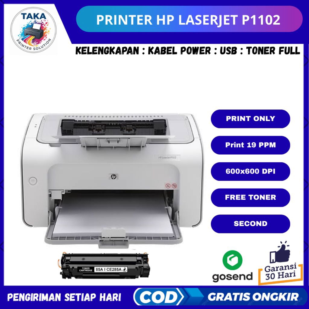 Printer HP Laserjet P1102 Bekas Free Toner 85A