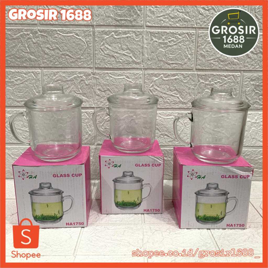 Grosir1688 - GELAS KACA BELING BIR ES TEH KELAPA MUDA / GELAS TEH PLUS TUTUP