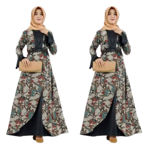 GAMIS BATIK ABU-ABU JUMBO BATIK WANITA MUSLIMAH WARNA ABU-ABU SIZE M L XL XXL