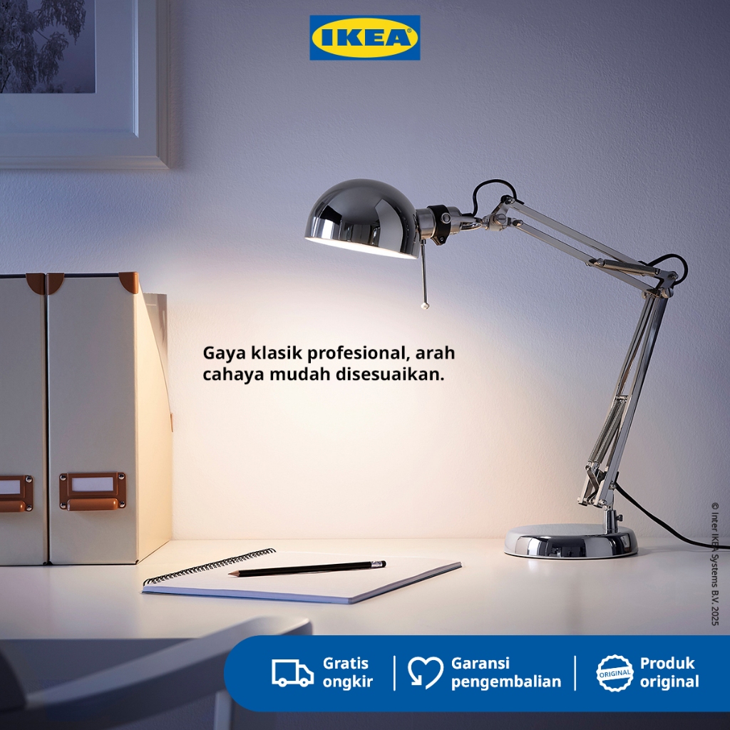 IKEA FORSA Lampu Meja / Lampu Baca / Lampu Kerja Dilapisi Nikel Minimalis