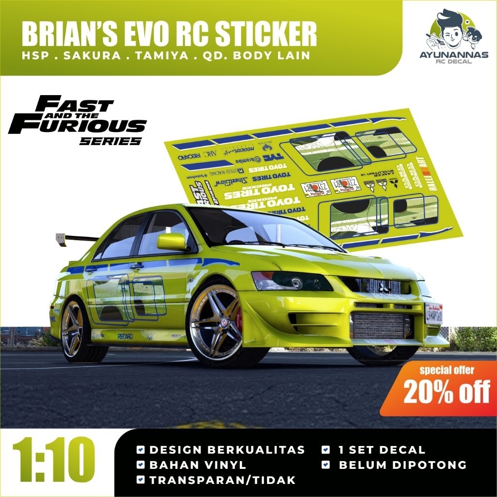 Brian's Evo Fast Furious Series Rc Decal Stiker