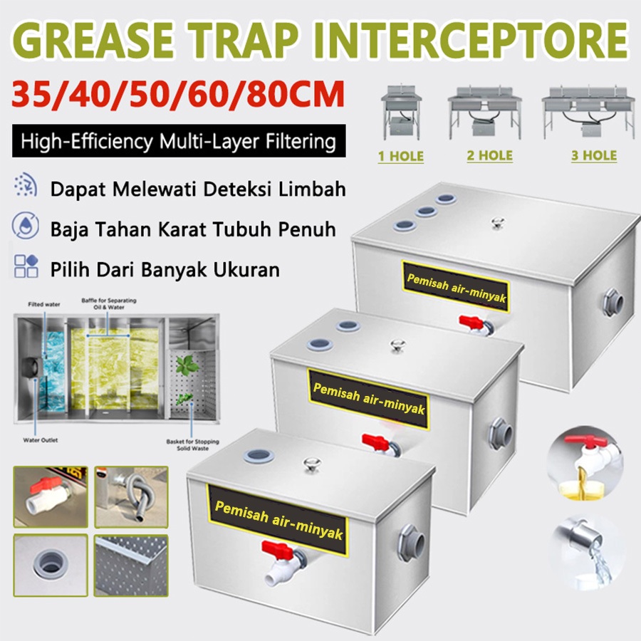 Grease Trap Stainless Steel 4Lapisan 50x25x25cm Filter Penyaring Lemak Dapur Penyaring Lemak Dapur S
