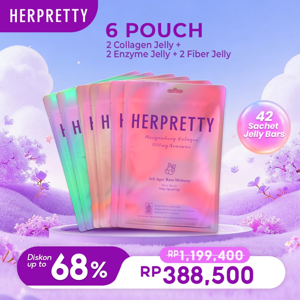 6 Pouch HerPretty Bundle - 2 Pouch Collagen Pink White Jelly Mixberry + 2 Pouch Enzyme Detox Purify 