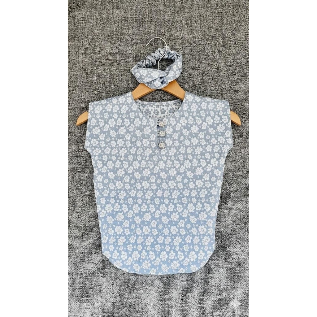 kaftan set bandana motif bunga, kaftan anak, kaftan lebaran